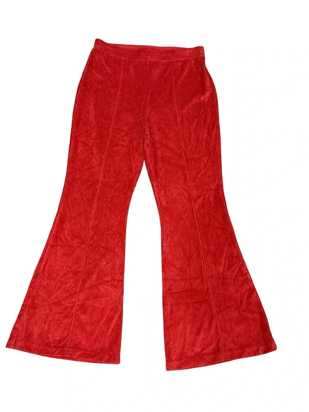 โจ Aerie Groove-On Velour High Waisted Flare Pants Red Ribbed Textured Size Large - Picture 5 of 16